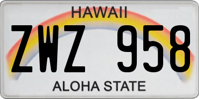 HI license plate ZWZ958