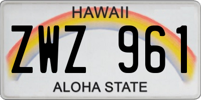HI license plate ZWZ961
