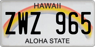 HI license plate ZWZ965