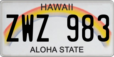 HI license plate ZWZ983