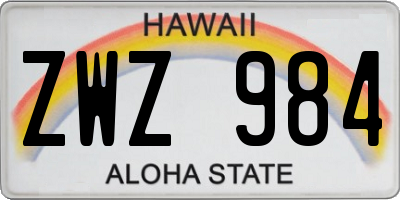 HI license plate ZWZ984