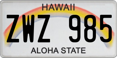 HI license plate ZWZ985