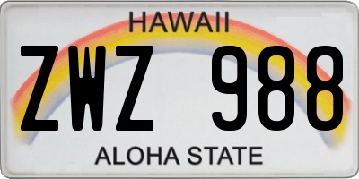 HI license plate ZWZ988
