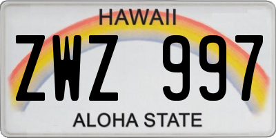 HI license plate ZWZ997