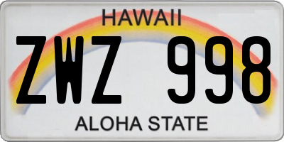 HI license plate ZWZ998