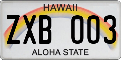 HI license plate ZXB003