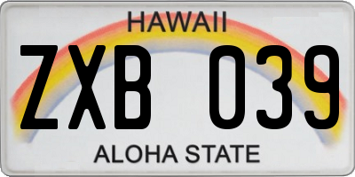 HI license plate ZXB039