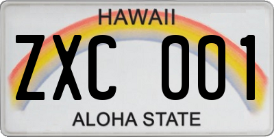HI license plate ZXC001