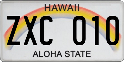HI license plate ZXC010