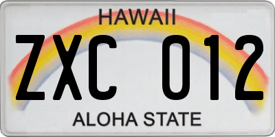 HI license plate ZXC012