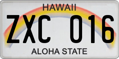 HI license plate ZXC016