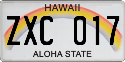HI license plate ZXC017