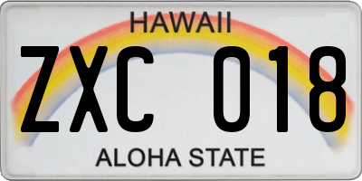 HI license plate ZXC018