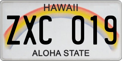 HI license plate ZXC019