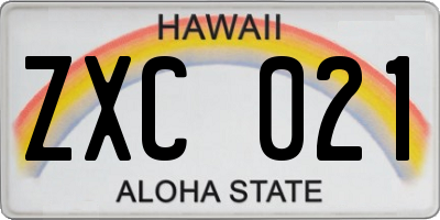 HI license plate ZXC021