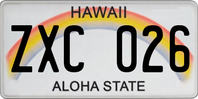 HI license plate ZXC026