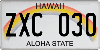 HI license plate ZXC030