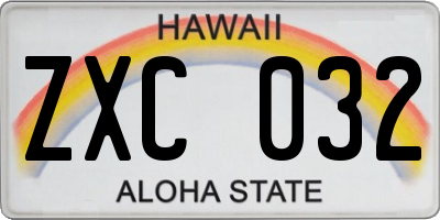 HI license plate ZXC032