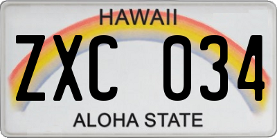 HI license plate ZXC034