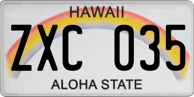 HI license plate ZXC035