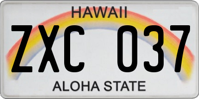 HI license plate ZXC037