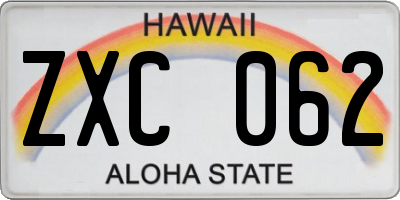 HI license plate ZXC062
