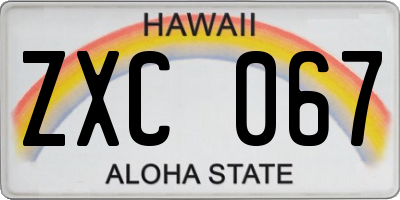 HI license plate ZXC067