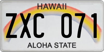 HI license plate ZXC071