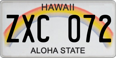 HI license plate ZXC072