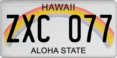 HI license plate ZXC077