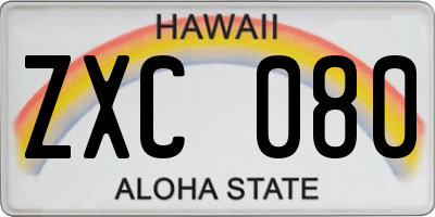 HI license plate ZXC080