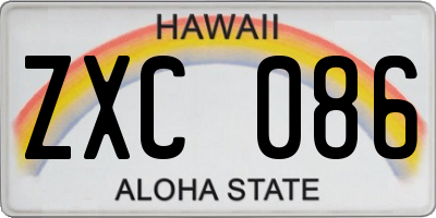 HI license plate ZXC086