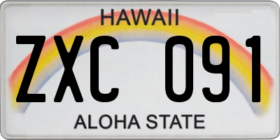 HI license plate ZXC091