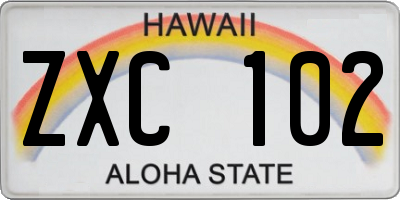 HI license plate ZXC102