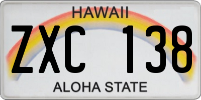 HI license plate ZXC138