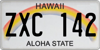 HI license plate ZXC142