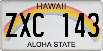 HI license plate ZXC143