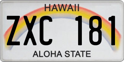 HI license plate ZXC181