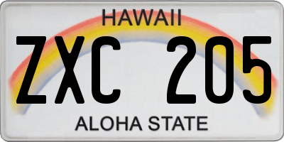 HI license plate ZXC205