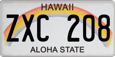 HI license plate ZXC208