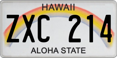 HI license plate ZXC214
