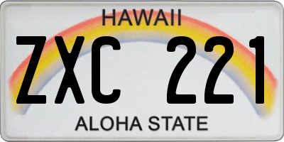 HI license plate ZXC221