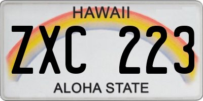 HI license plate ZXC223