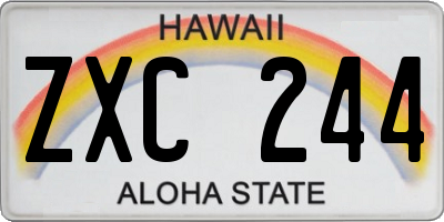 HI license plate ZXC244