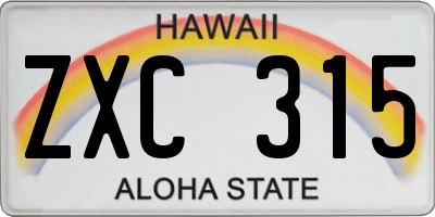 HI license plate ZXC315