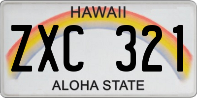 HI license plate ZXC321