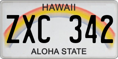 HI license plate ZXC342