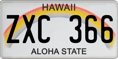 HI license plate ZXC366