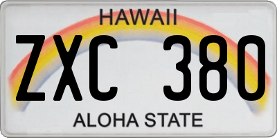 HI license plate ZXC380