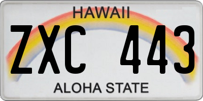 HI license plate ZXC443